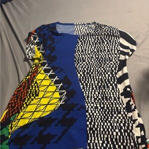 Bold Multicolor Graphic Print Top - Blue, Yellow, Black & White